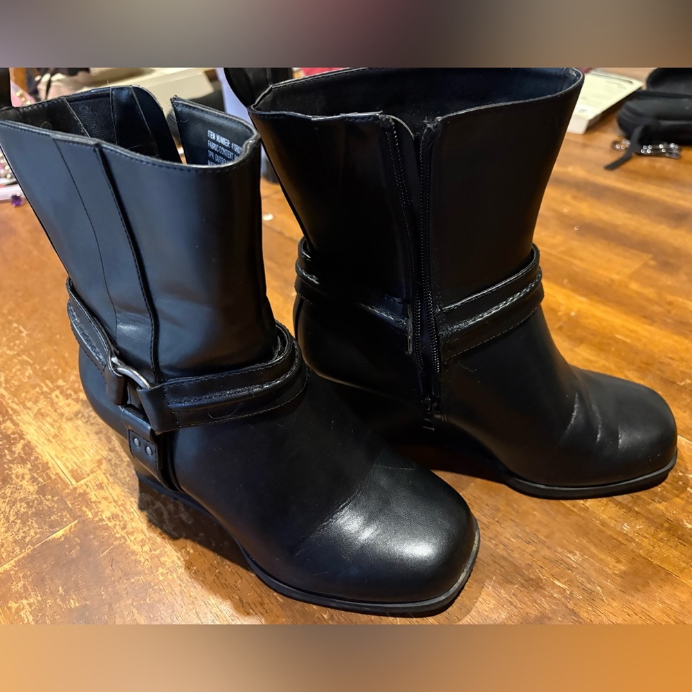 Torrid Black Wedge 3” Heel Ankle Booties with Buckle Detail